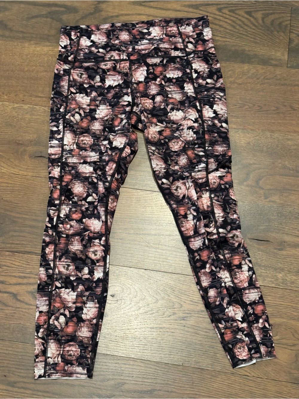 lululemon athletica Black Leggings with Pink Floral Print